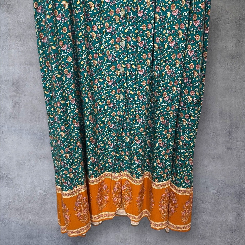 Natural Life Avery Floral Midi  Dress Womens XS/S  Turquoise/Orange Boho Peasant - Picture 4 of 8